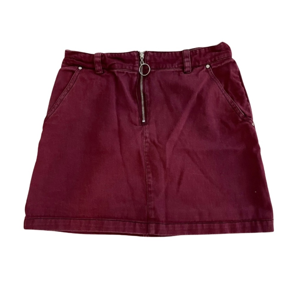 Sofi Angel Burgundy Mini Skirt Size Small Zip Front | Stretch Bodycon Skirt